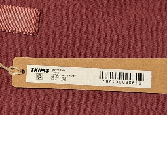 New With Tags SKIMS Boyfriend T-Shirt XXS — Beet Pink Oversized Cotton Tee - Picture 4 of 4